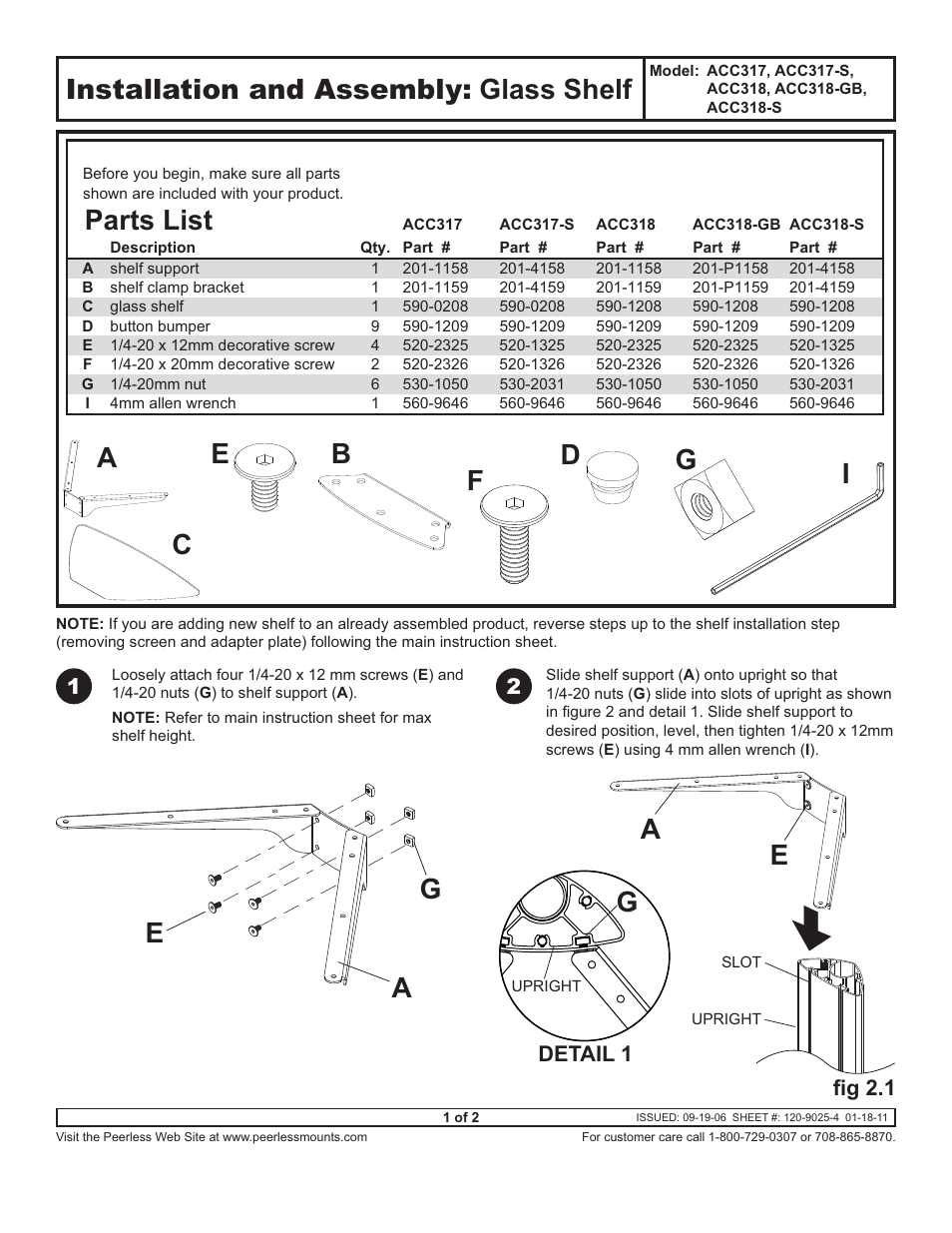 Peerless-AV ACC318-S - Installation User Manual | 2 pages