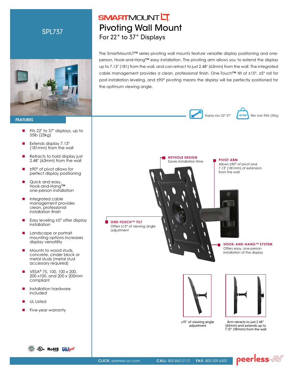 Peerless-AV SPL737  - Sell Sheet User Manual | 2 pages