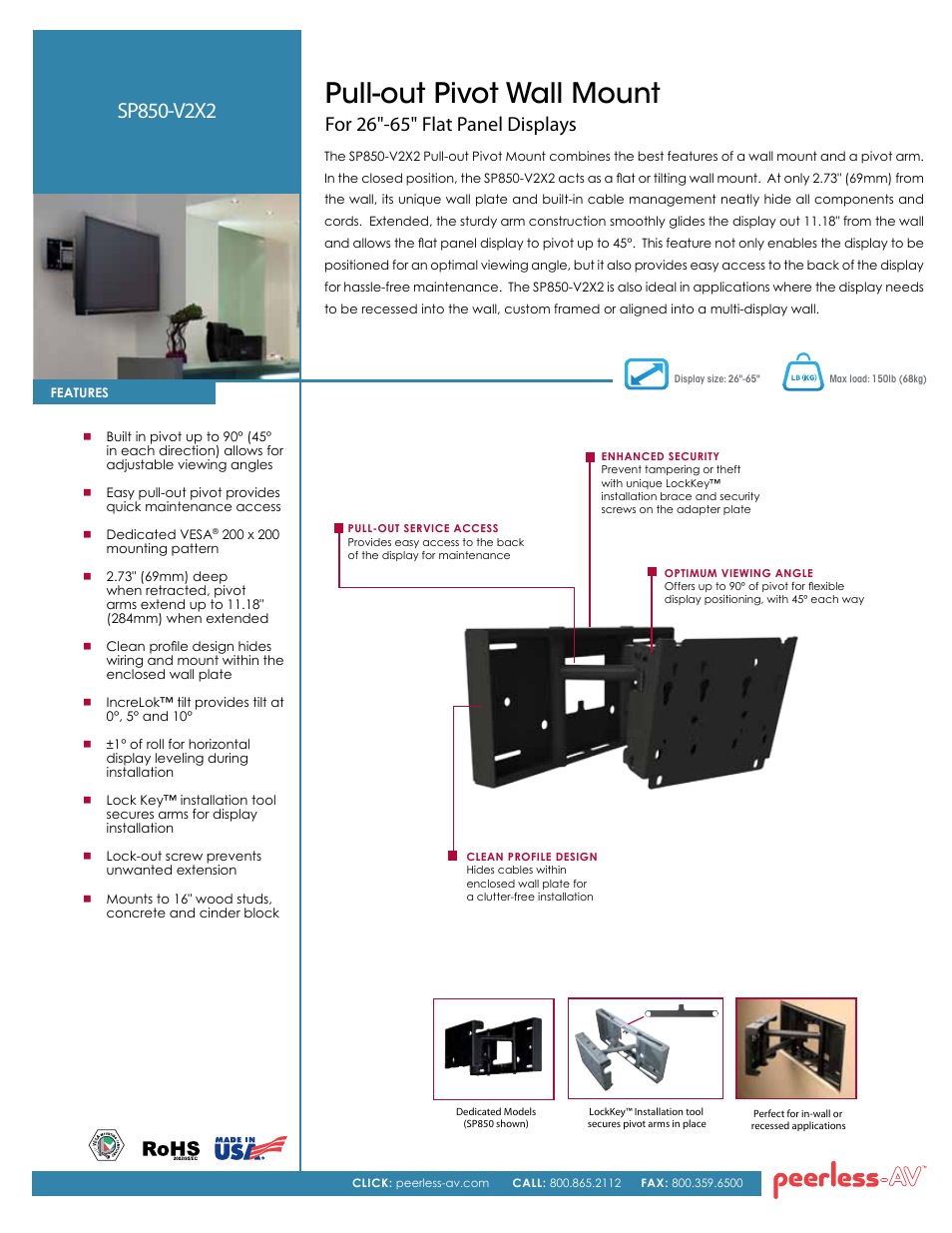 Peerless-AV SP850-V2X2  - Sell Sheet User Manual | 2 pages