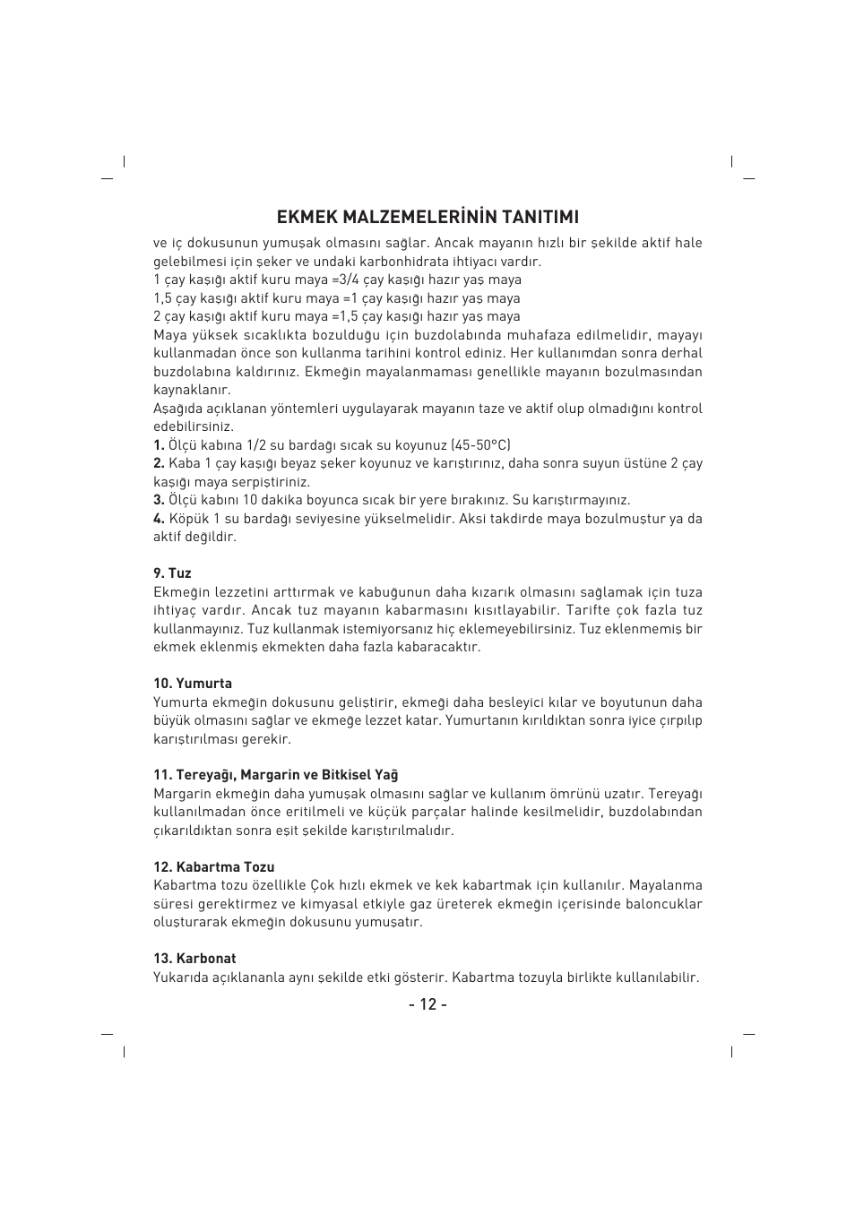 Ekmek malzemeler‹n‹n tanitimi | SINBO SBM 4711 User Manual | Page 13 / 40