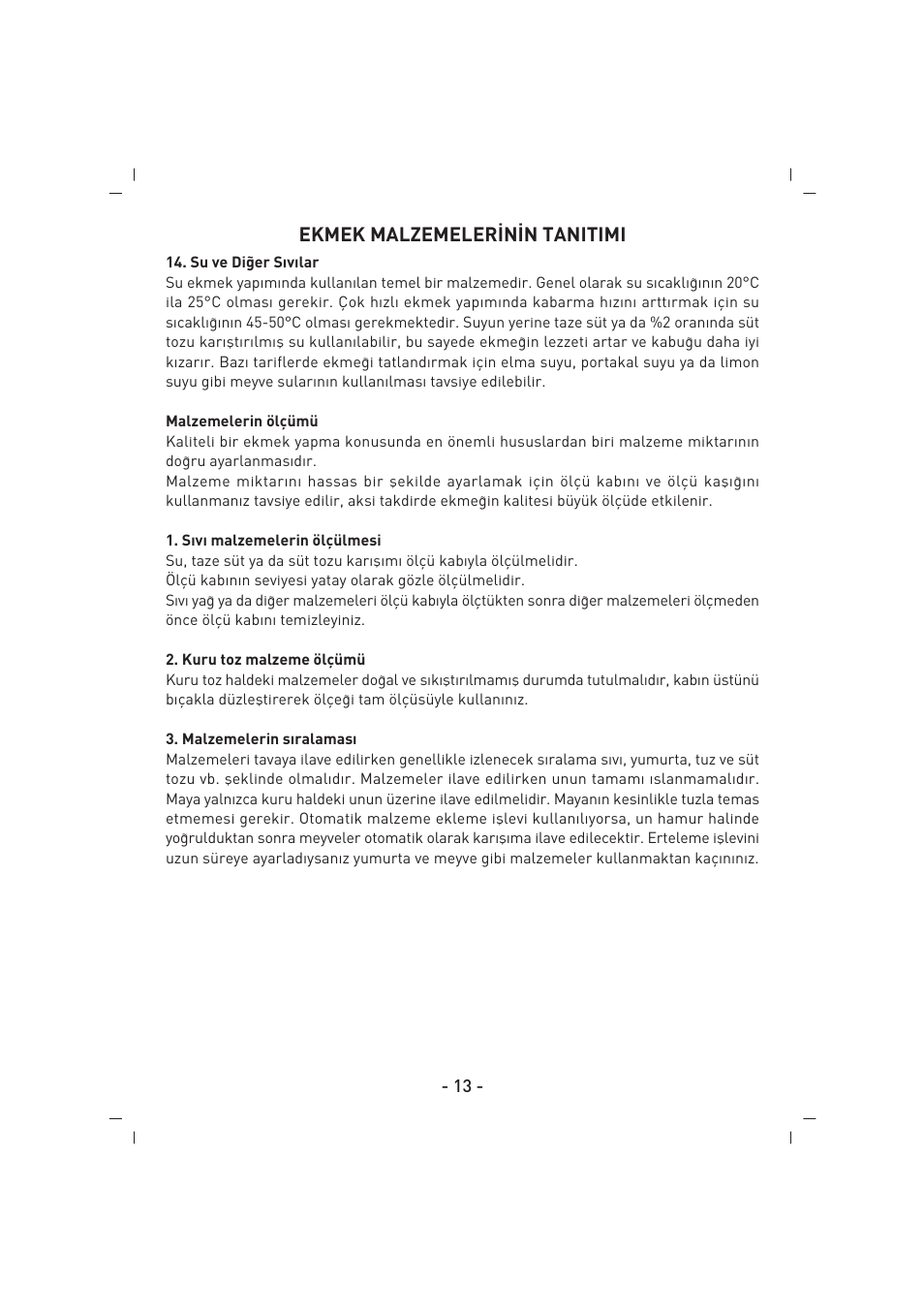 Ekmek malzemeler‹n‹n tanitimi | SINBO SBM 4711 User Manual | Page 14 / 40