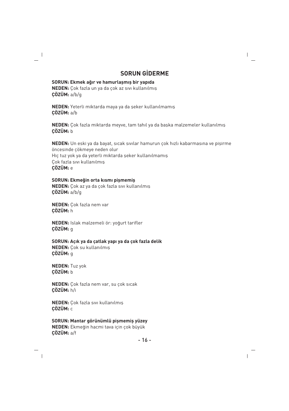 Sorun g‹derme | SINBO SBM 4711 User Manual | Page 17 / 40