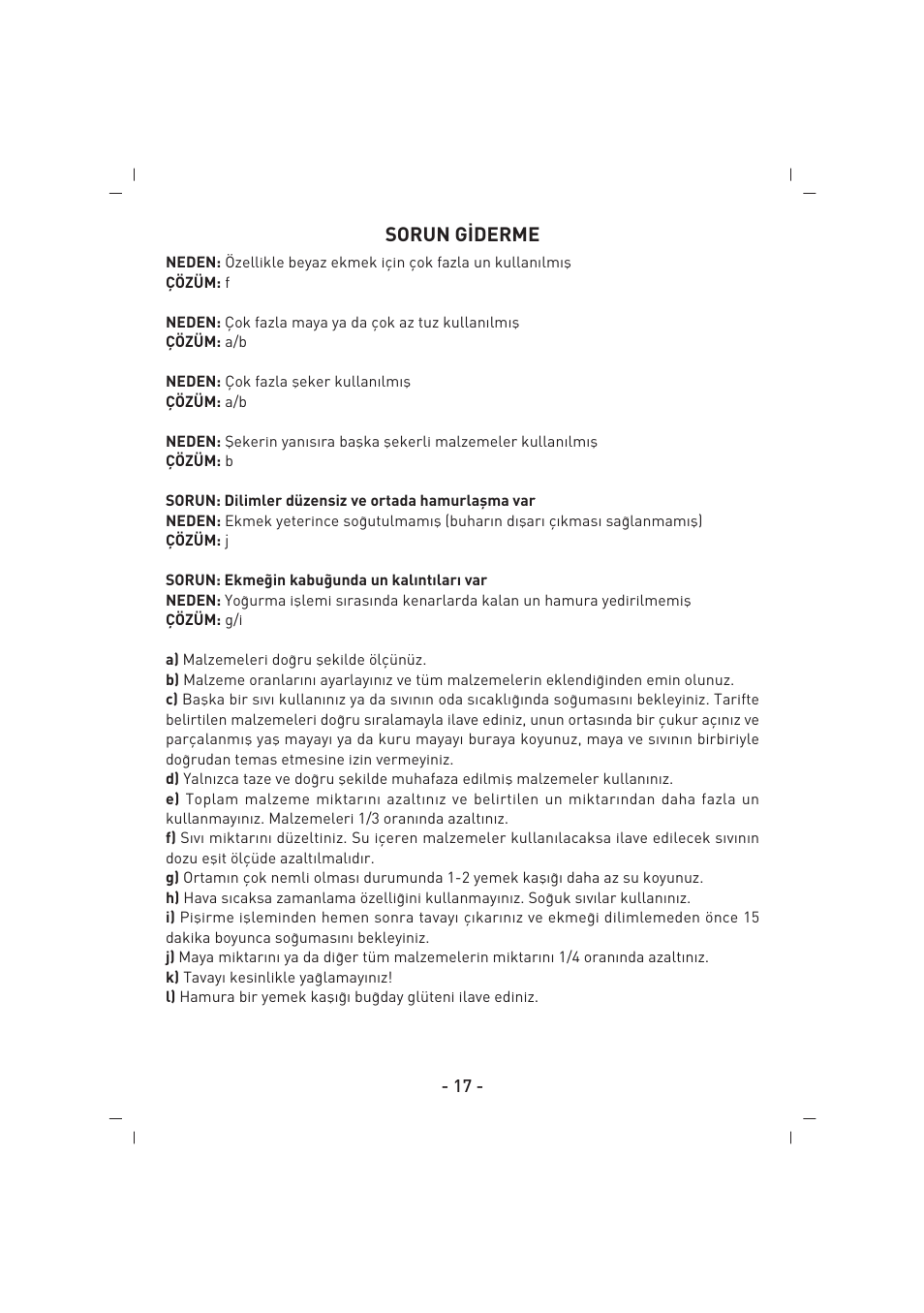 Sorun g‹derme | SINBO SBM 4711 User Manual | Page 18 / 40