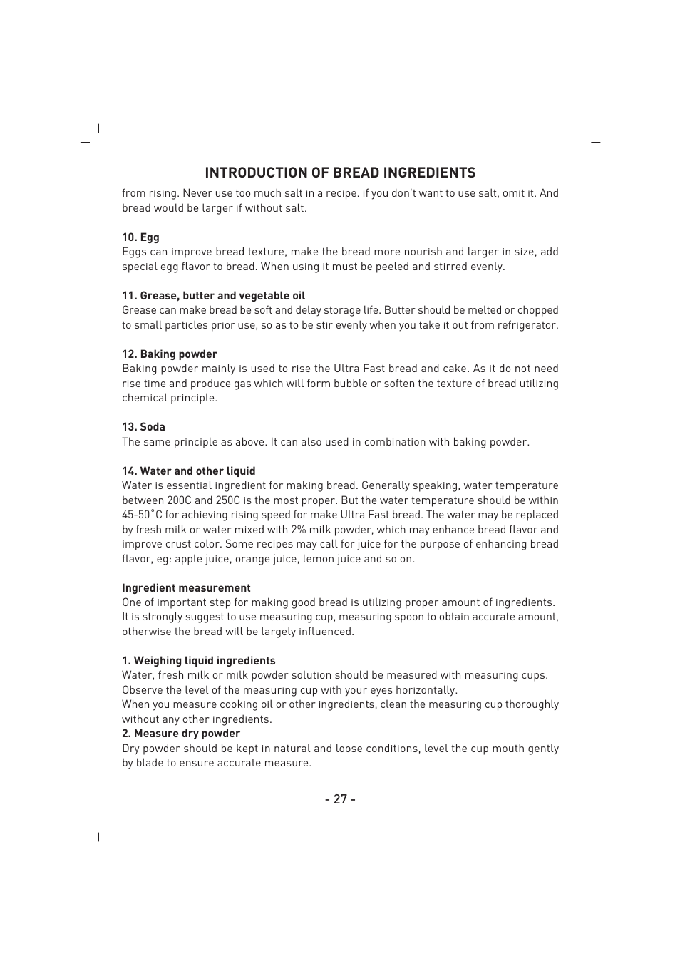 Introduction of bread ingredients | SINBO SBM 4711 User Manual | Page 28 / 40