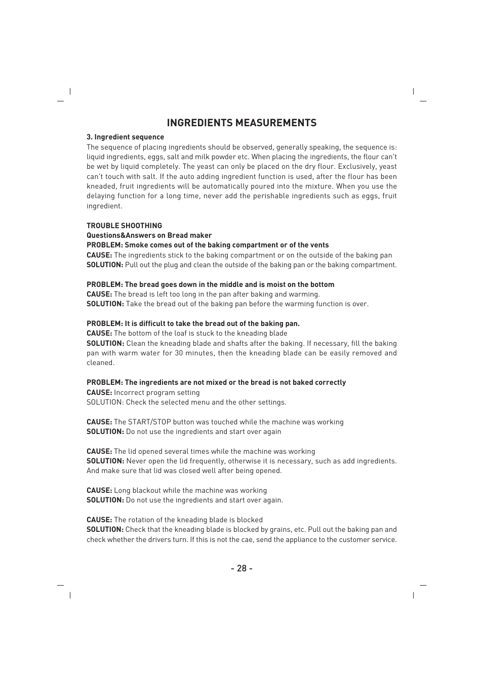 Ingredients measurements | SINBO SBM 4711 User Manual | Page 29 / 40