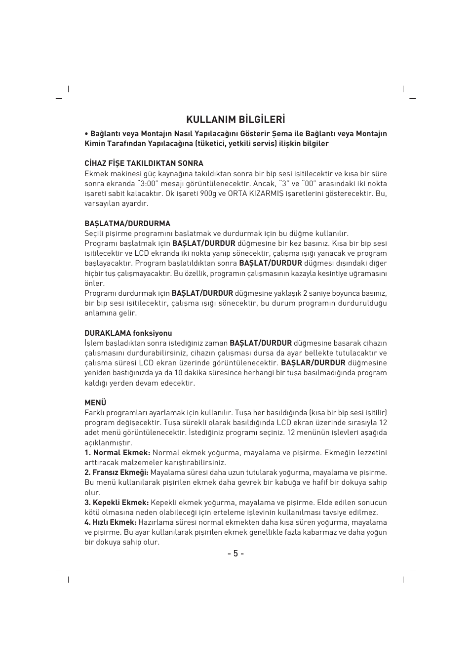 Kullanim b‹lg‹ler | SINBO SBM 4711 User Manual | Page 6 / 40