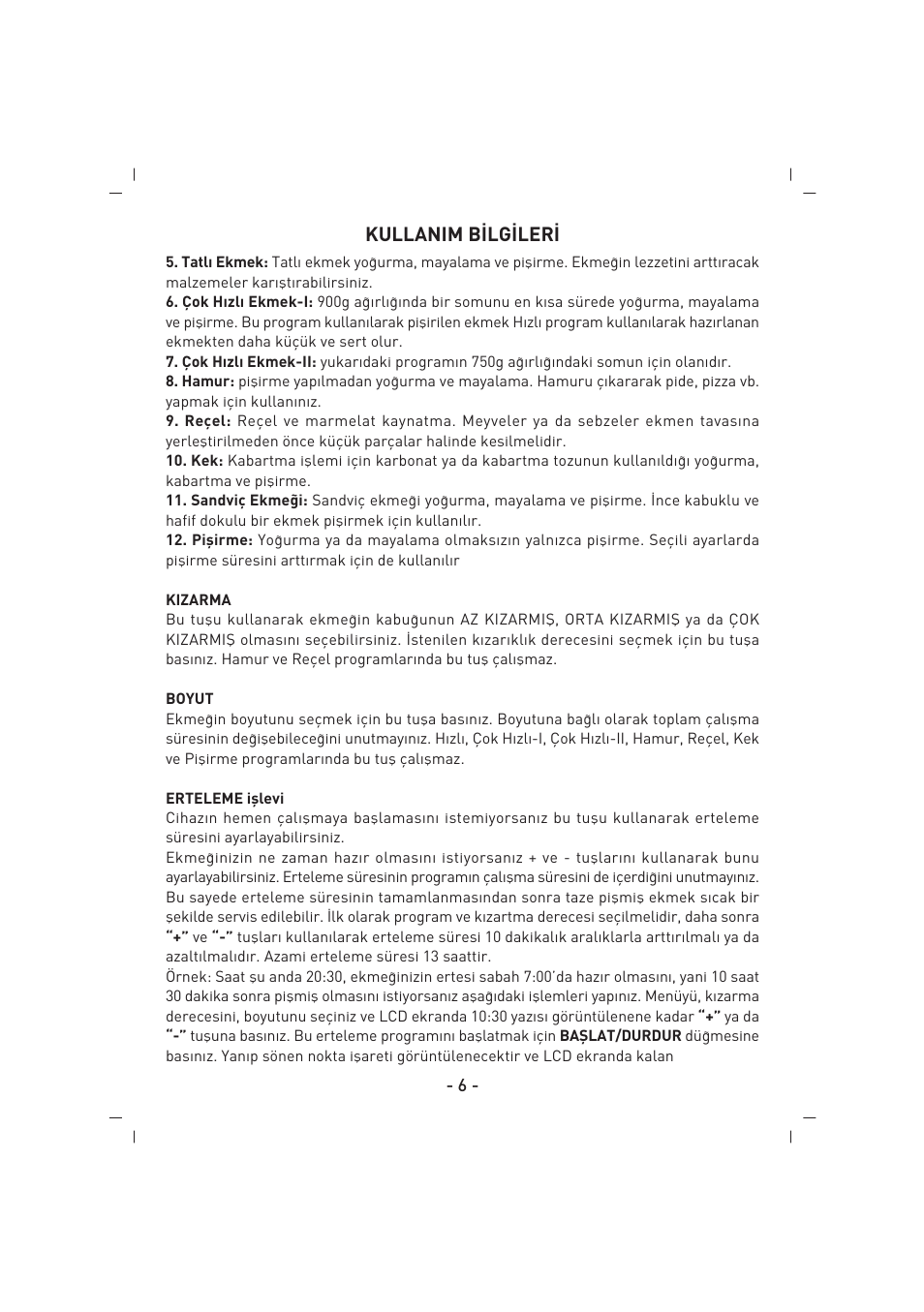 Kullanim b‹lg‹ler | SINBO SBM 4711 User Manual | Page 7 / 40