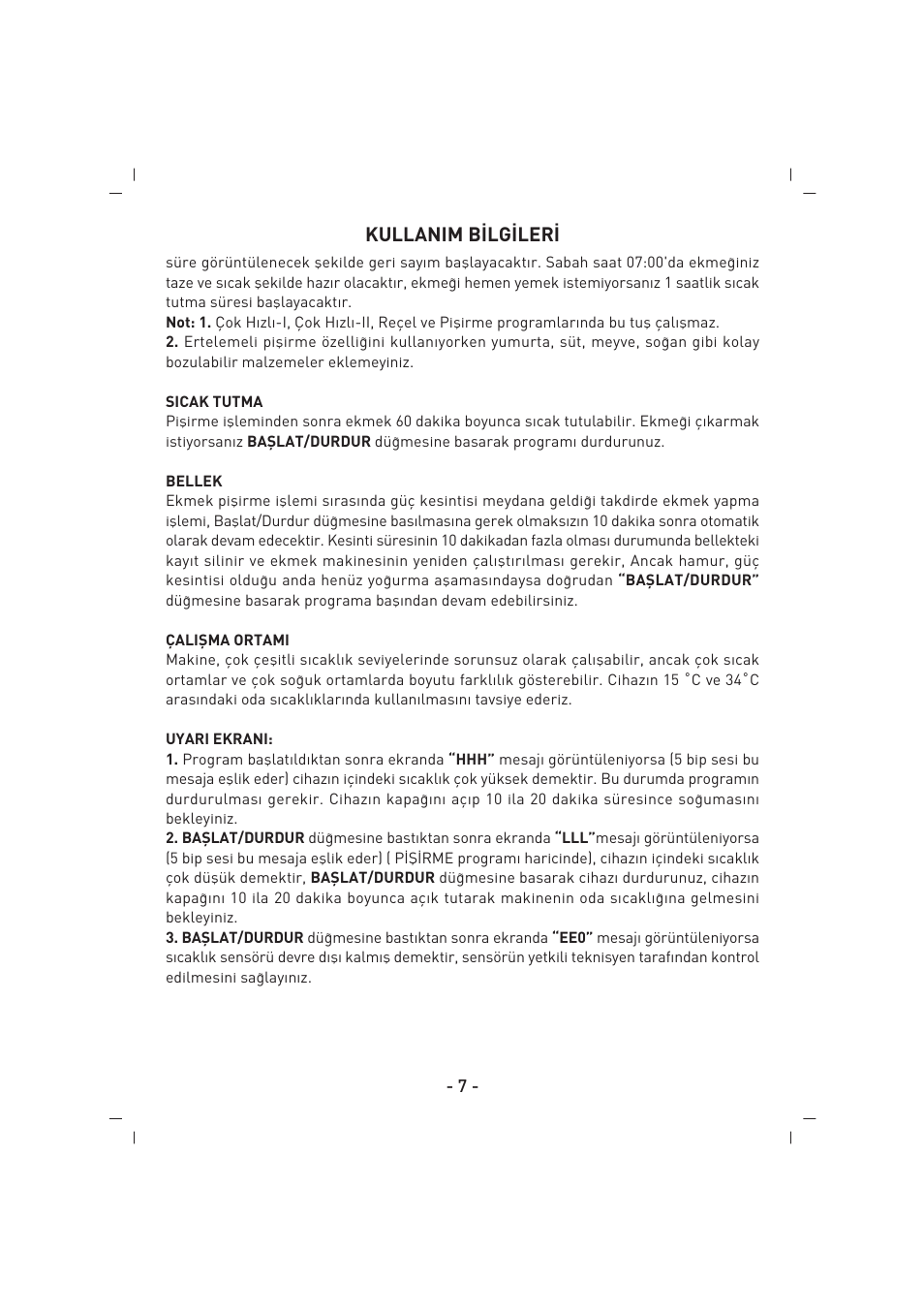 Kullanim b‹lg‹ler | SINBO SBM 4711 User Manual | Page 8 / 40