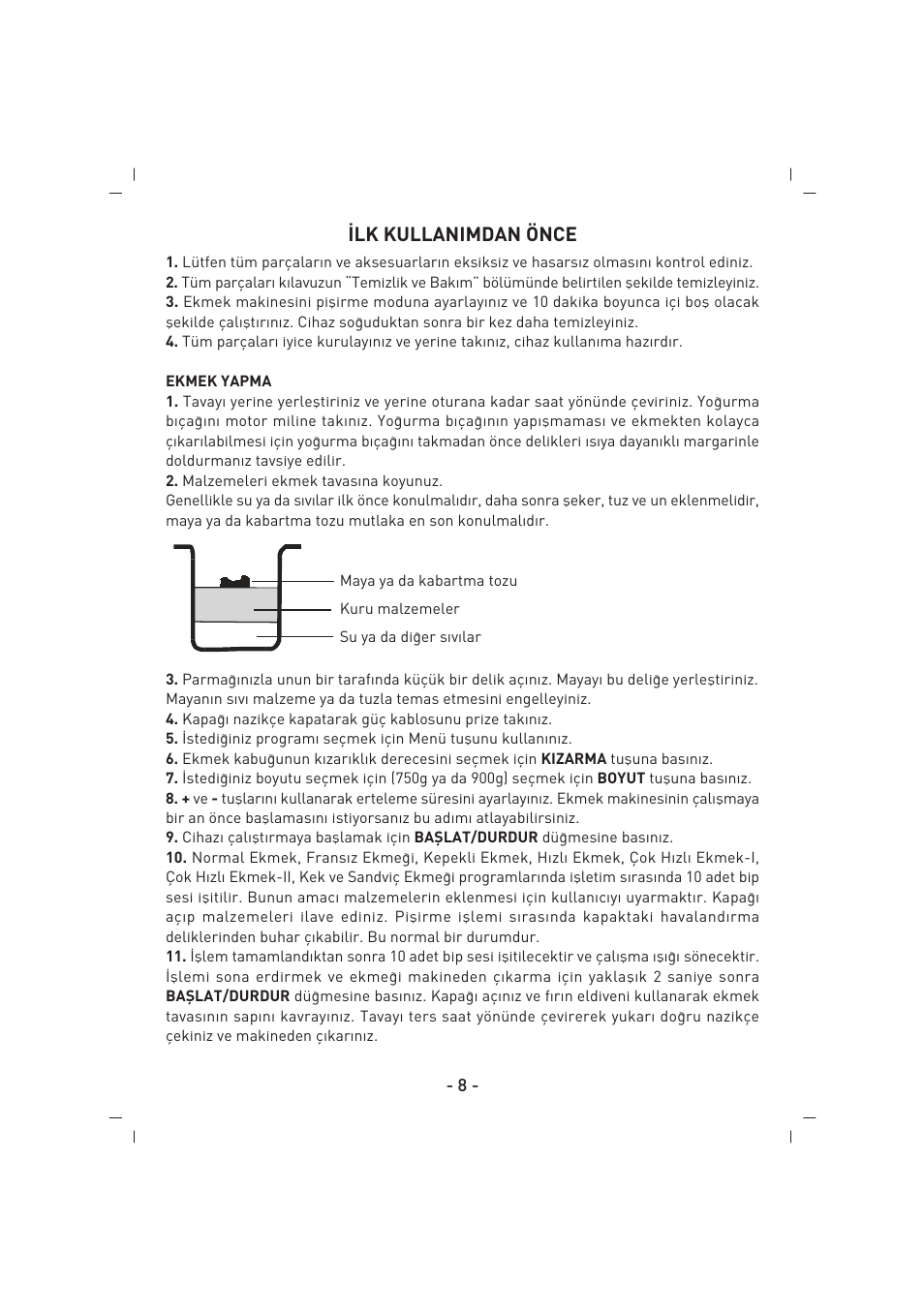Lk kullanimdan önce | SINBO SBM 4711 User Manual | Page 9 / 40