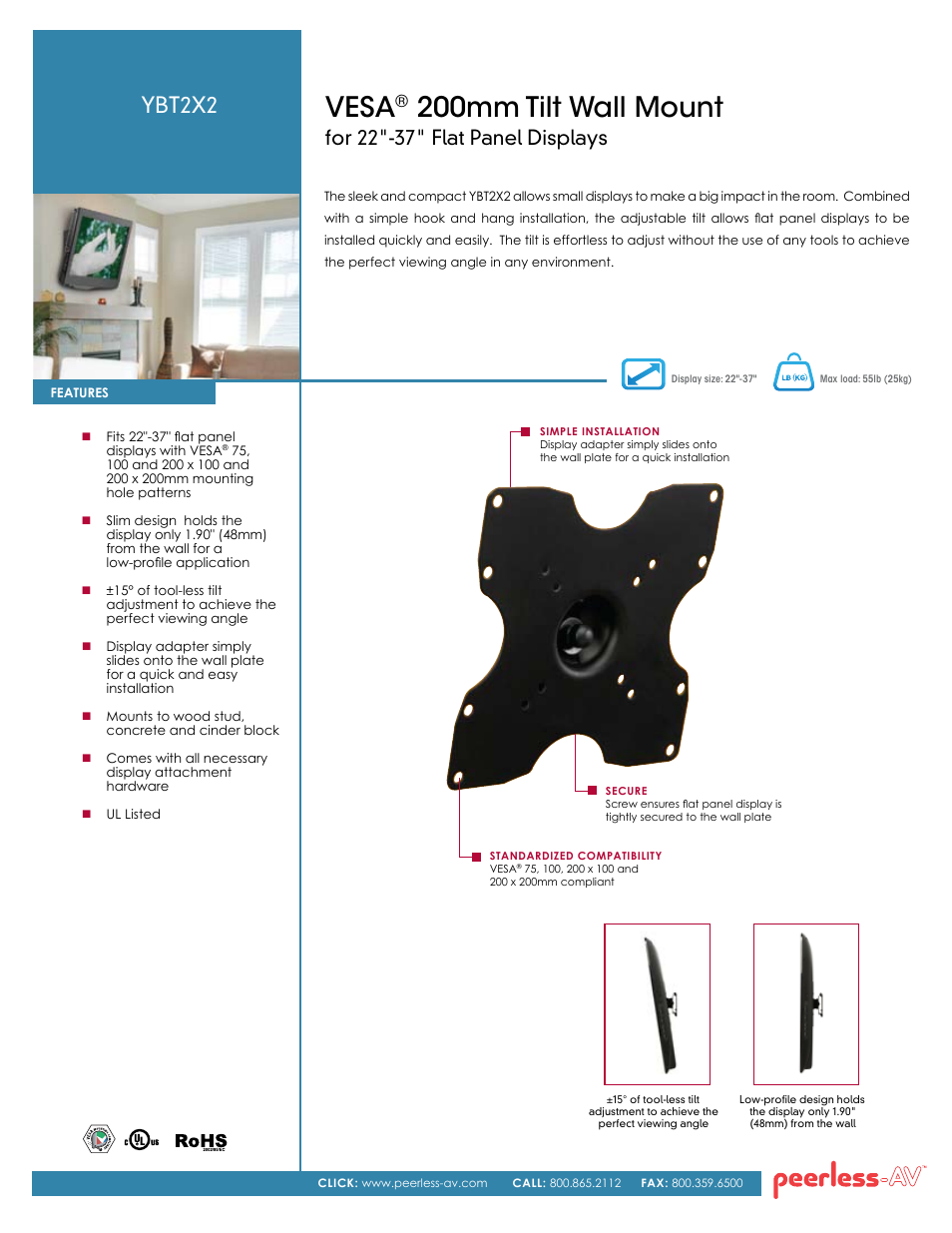 Peerless-AV YBT2X2  - Sell Sheet User Manual | 2 pages