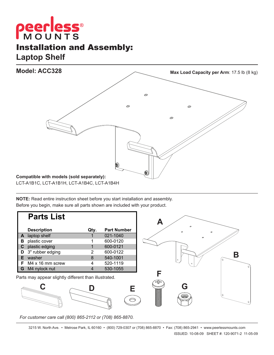 Peerless-AV ACC328 - Installation User Manual | 2 pages