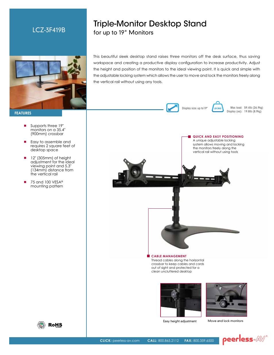 Peerless-AV LCZ-3F419B  - Sell Sheet User Manual | 2 pages