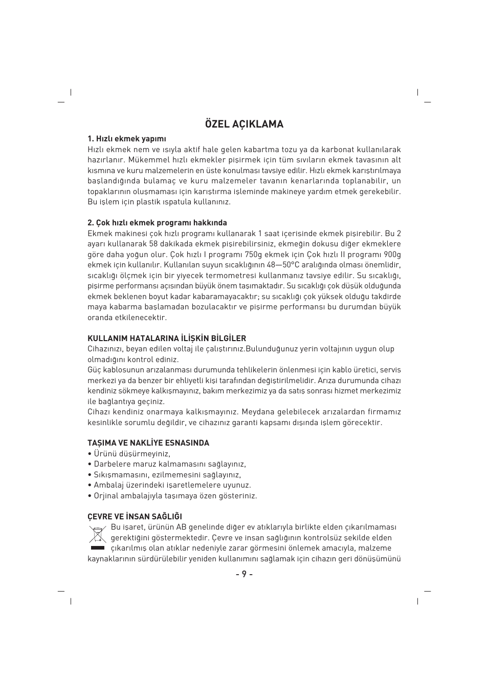Özel açiklama | SINBO SBM 4712 User Manual | Page 10 / 52