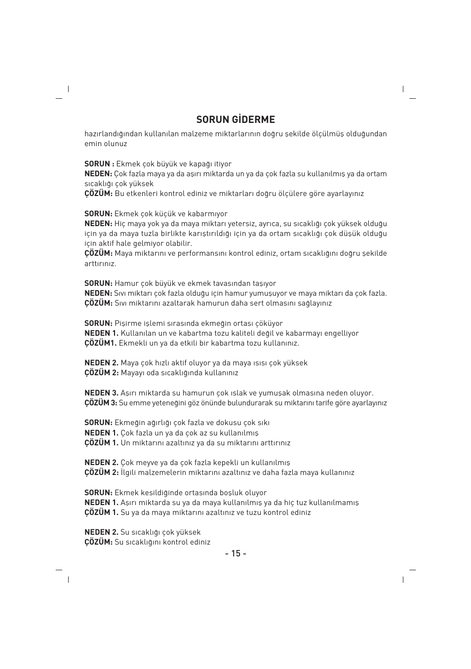 Sorun g‹derme | SINBO SBM 4712 User Manual | Page 16 / 52