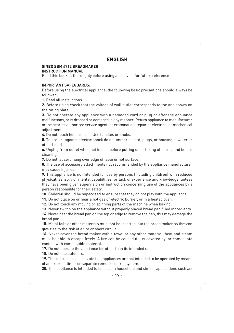 SINBO SBM 4712 User Manual | Page 18 / 52