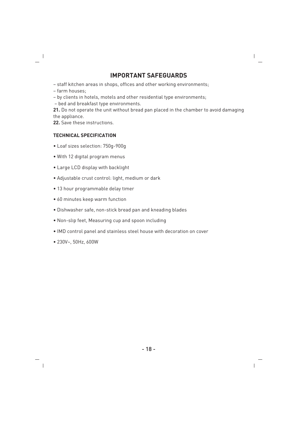 Important safeguards | SINBO SBM 4712 User Manual | Page 19 / 52
