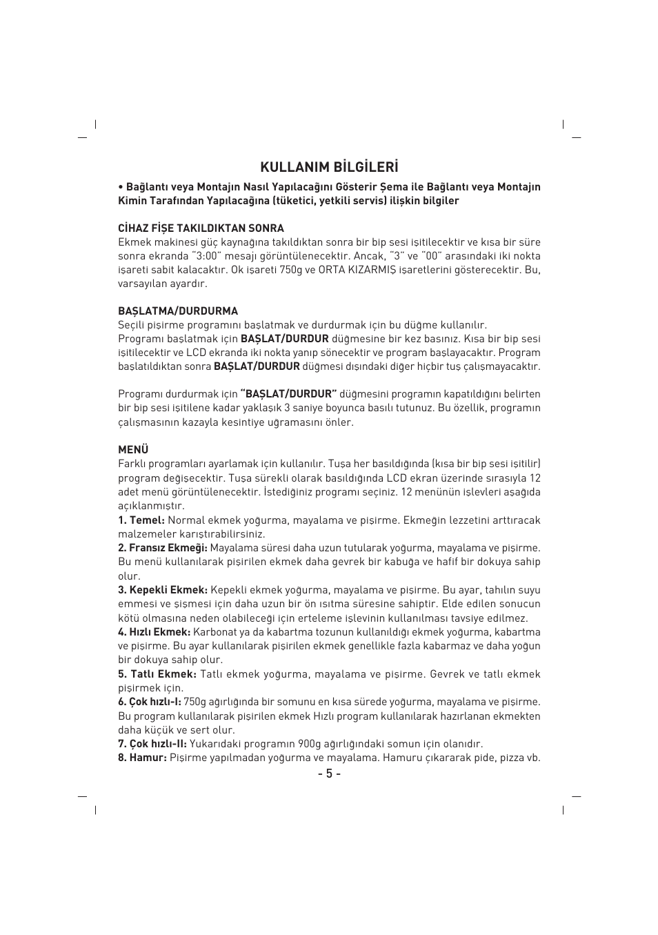 Kullanim b‹lg‹ler | SINBO SBM 4712 User Manual | Page 6 / 52