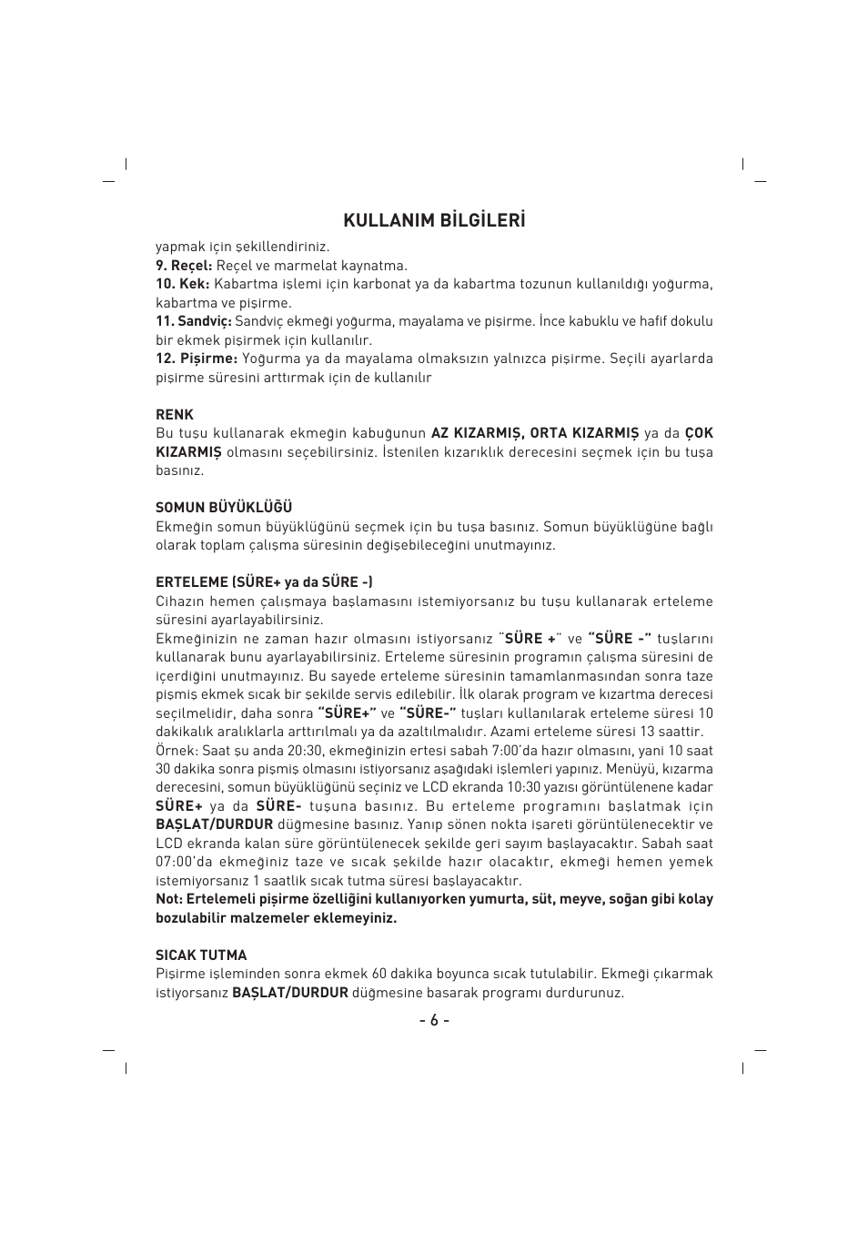 Kullanim b‹lg‹ler | SINBO SBM 4712 User Manual | Page 7 / 52