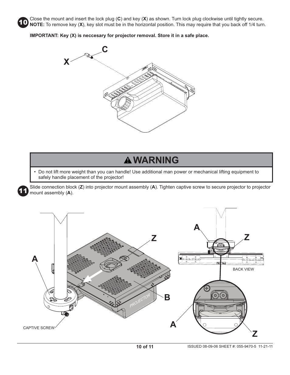 Warning, Za a a | Peerless-AV PSMU-PRS - Installation User Manual | Page 10 / 11