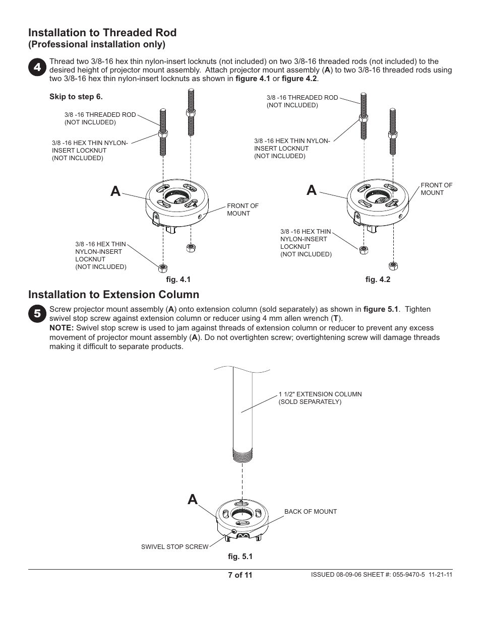 Installation to extension column, 5installation to threaded rod | Peerless-AV PSMU-PRS - Installation User Manual | Page 7 / 11