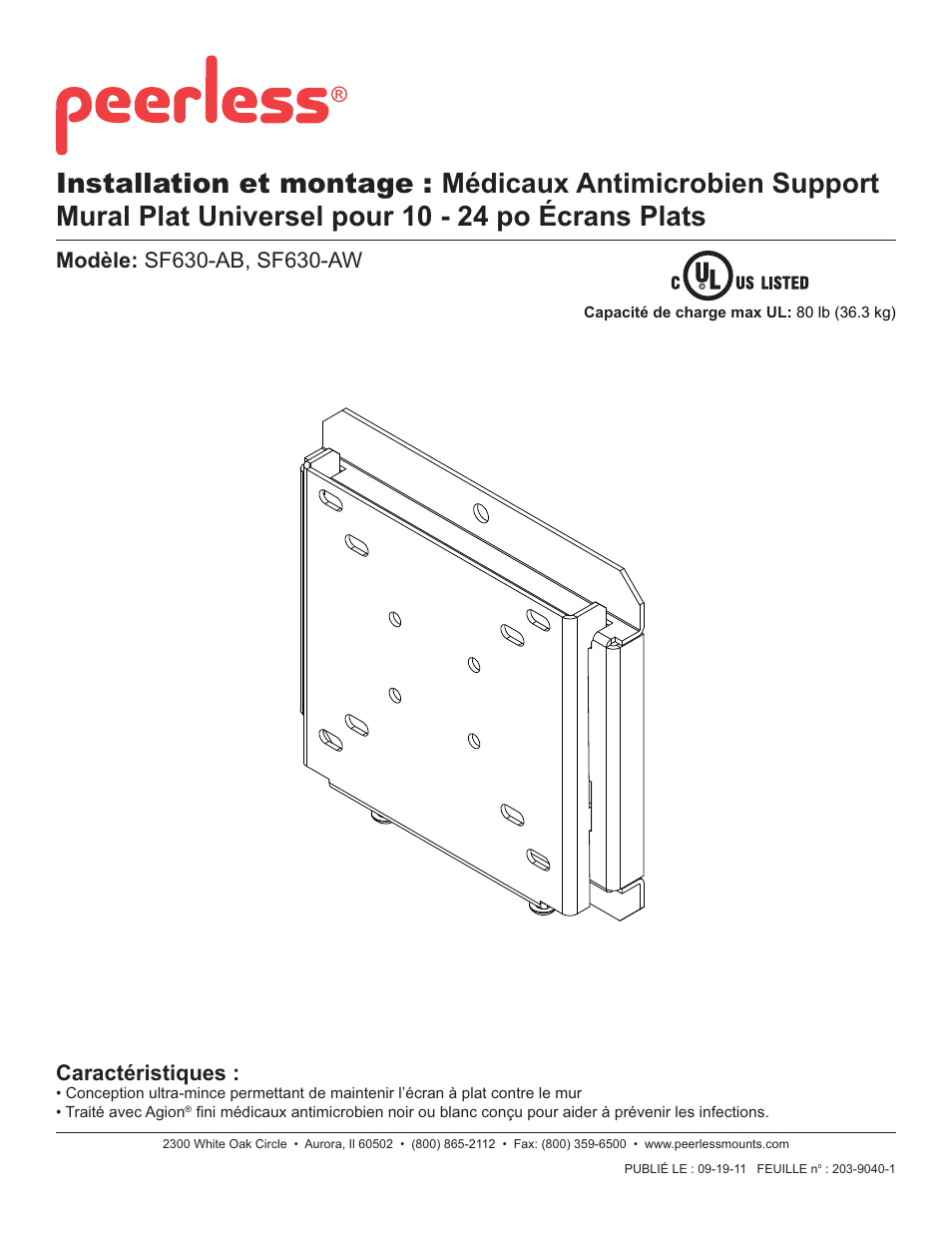 Caractéristiques | Peerless-AV SF630-AW - Installation User Manual | Page 17 / 26