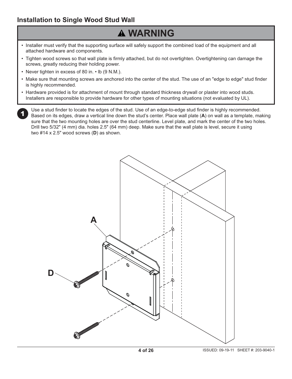 Warning | Peerless-AV SF630-AW - Installation User Manual | Page 4 / 26