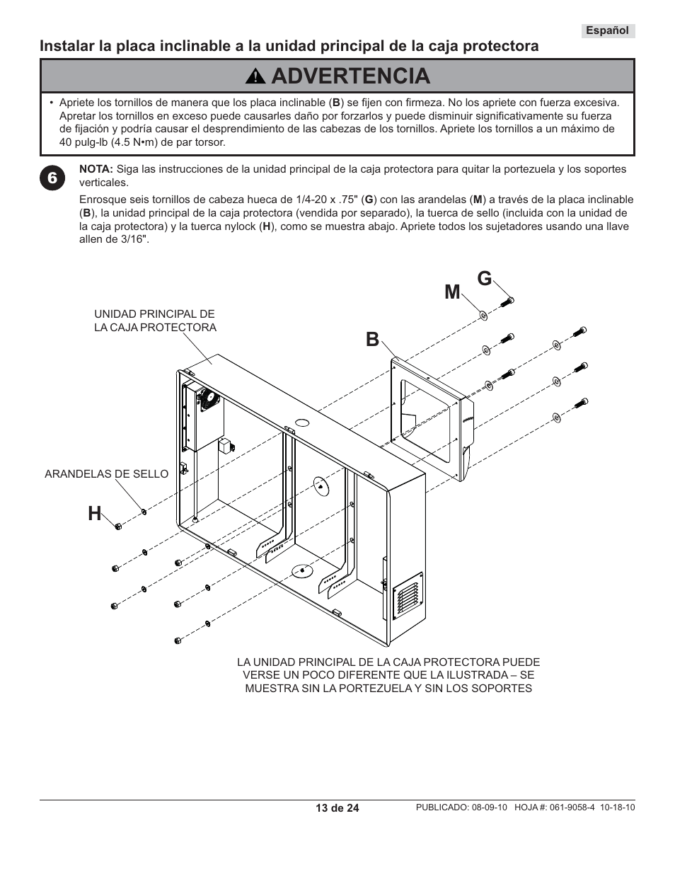 Advertencia, Hb g m | Peerless-AV FPECMC-04 - Installation User Manual | Page 13 / 24