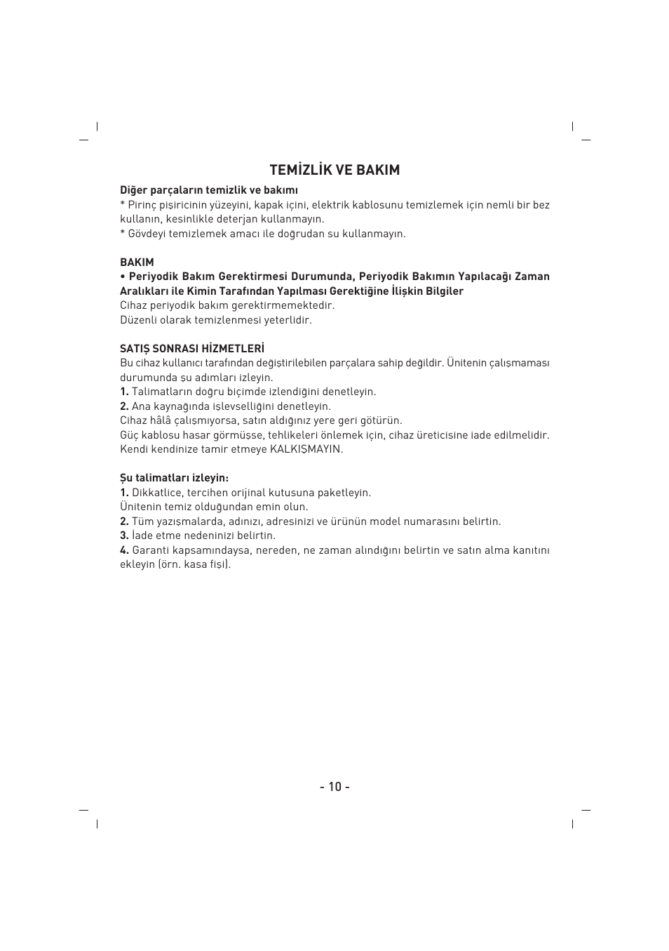 Tem‹zl‹k ve bakim | SINBO SCO 5032 User Manual | Page 11 / 82