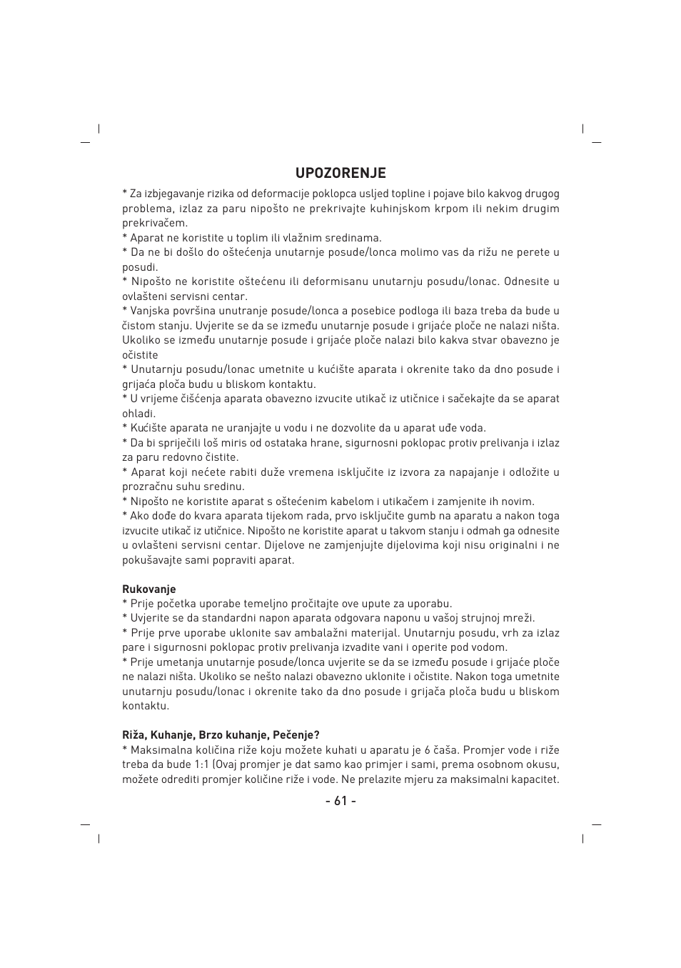 Upozorenje | SINBO SCO 5032 User Manual | Page 62 / 82