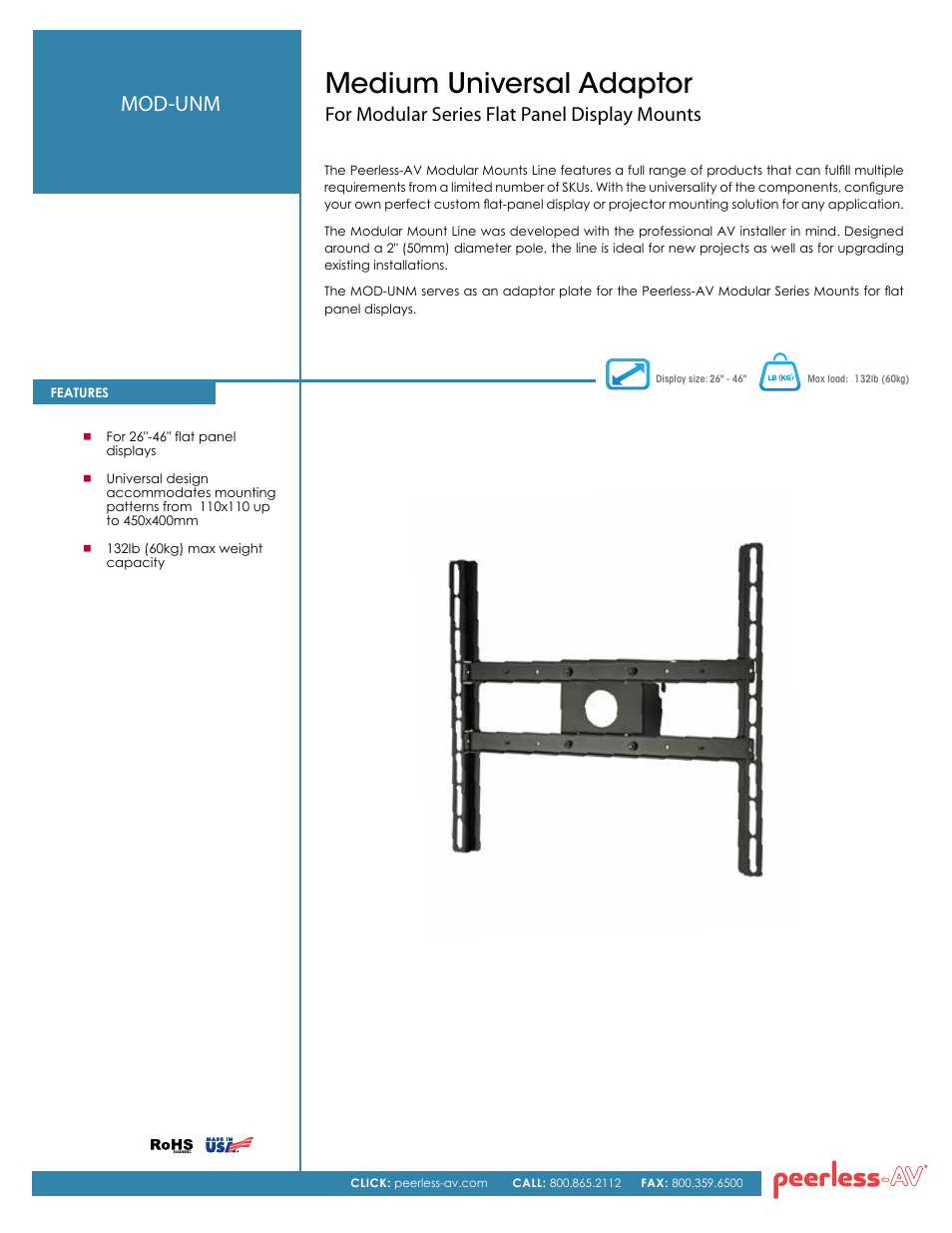 Peerless-AV MOD-UNM  - Sell Sheet User Manual | 2 pages