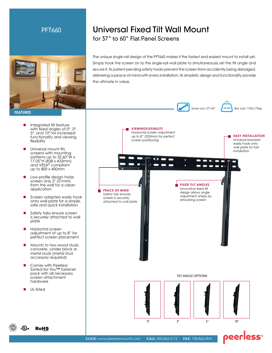 Peerless-AV PFT660  - Sell Sheet User Manual | 2 pages