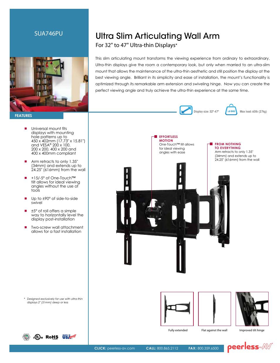 Peerless-AV SUA746PU  - Sell Sheet User Manual | 2 pages