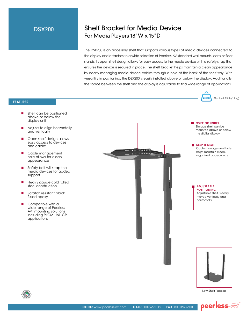 Peerless-AV DSX200  - Sell Sheet User Manual | 2 pages