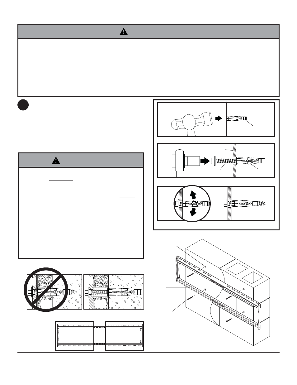 Warning, Ae d, Da e | Installation to solid concrete or cinder block, Detail 1 | Peerless-AV WL-ST660-200 - Installation User Manual | Page 6 / 14