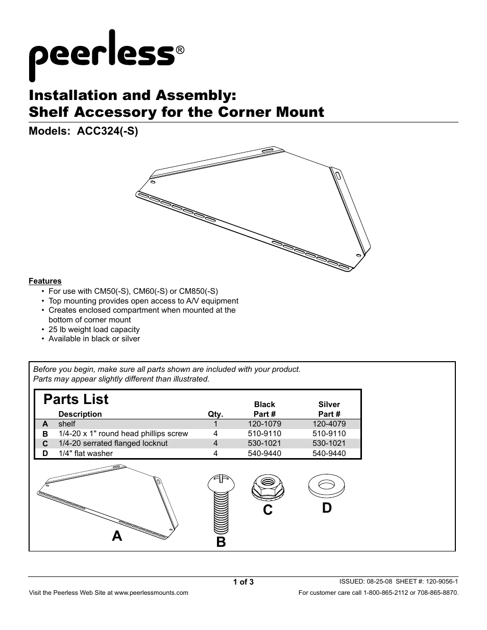 Peerless-AV ACC324 - Installation User Manual | 3 pages