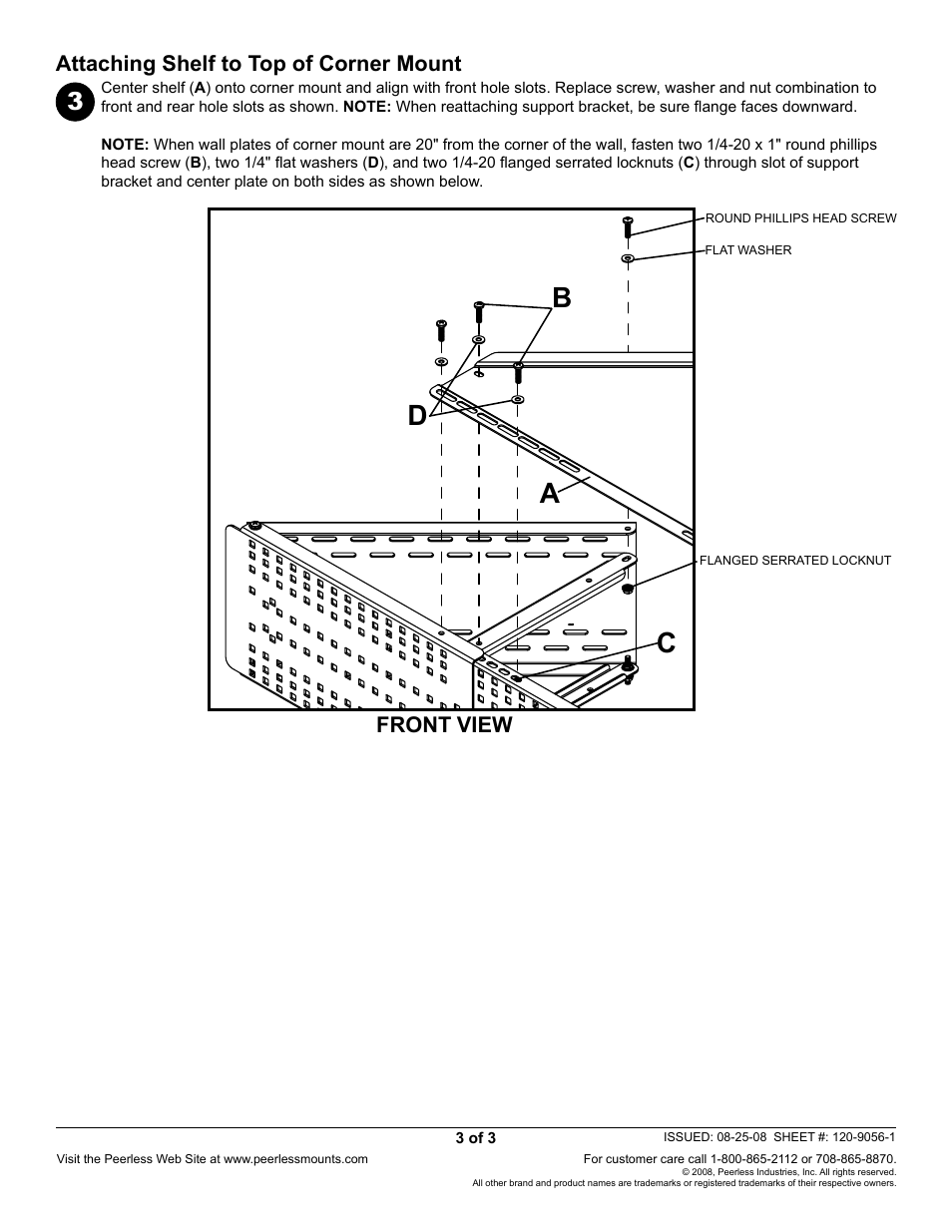 Ab d c, Attaching shelf to top of corner mount front view | Peerless-AV ACC324 - Installation User Manual | Page 3 / 3