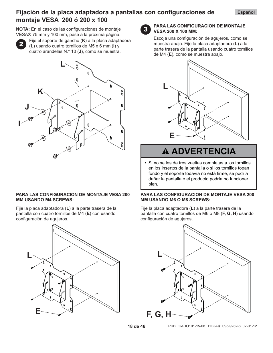 Advertencia | Peerless-AV PP740 - Installation User Manual | Page 18 / 46