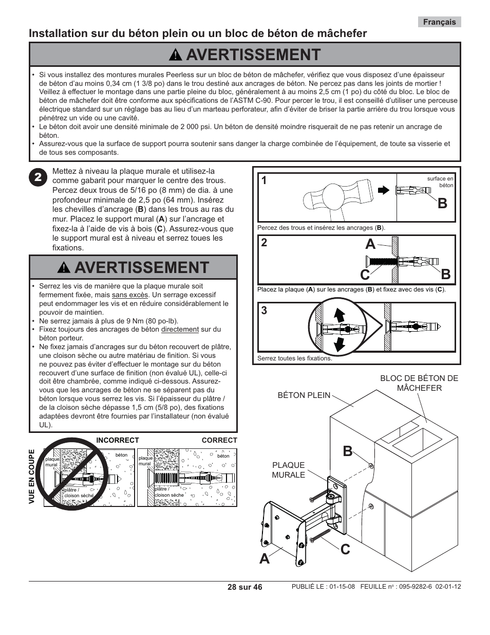Avertissement, Ac b, Ba c | Peerless-AV PP740 - Installation User Manual | Page 28 / 46