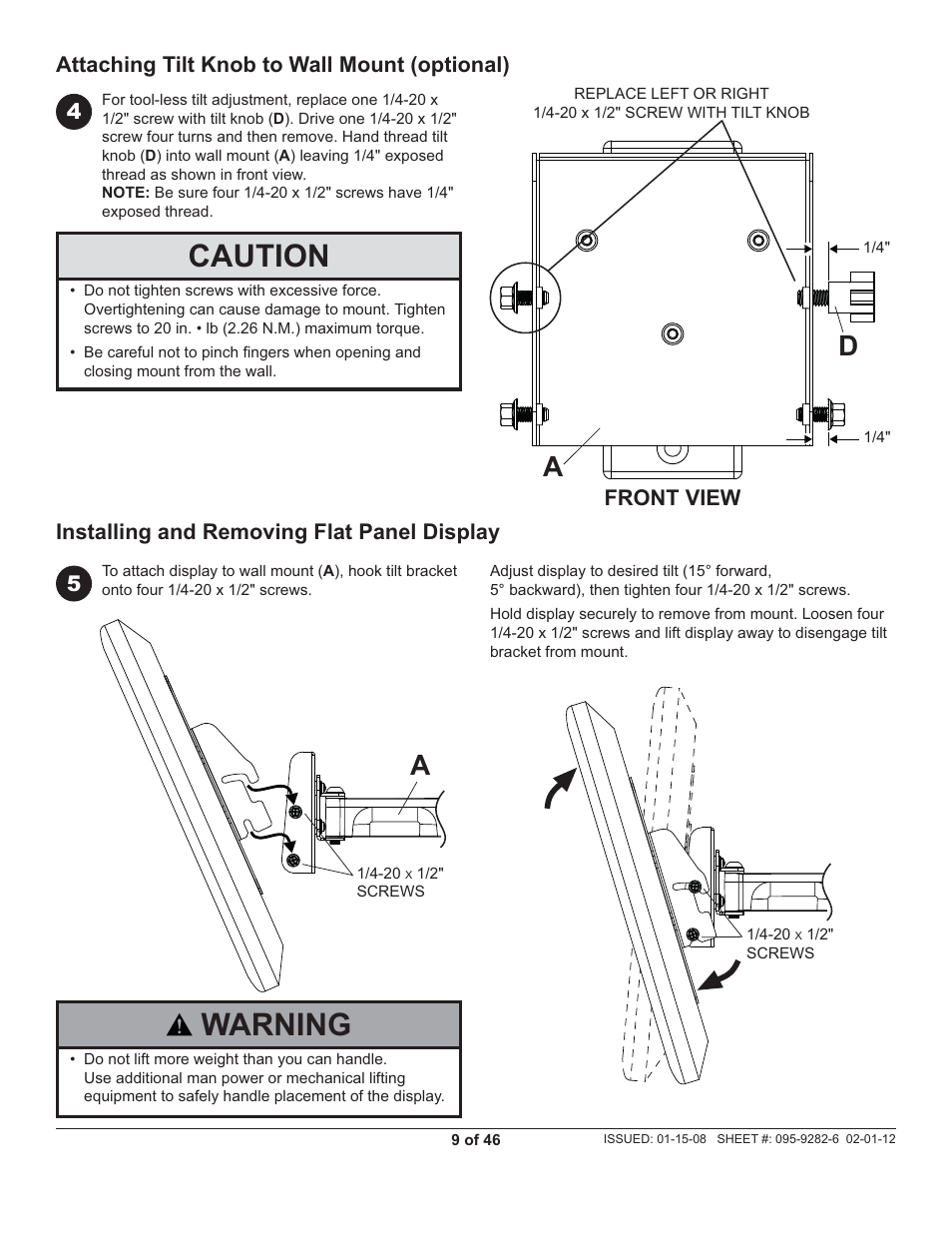 Caution, Warning | Peerless-AV PP740 - Installation User Manual | Page 9 / 46
