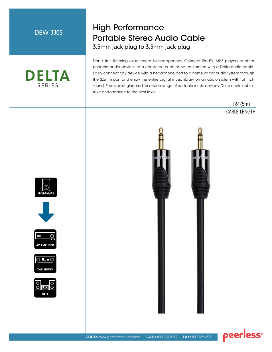 Peerless-AV DEW-JJ05  - Sell Sheet User Manual | 2 pages