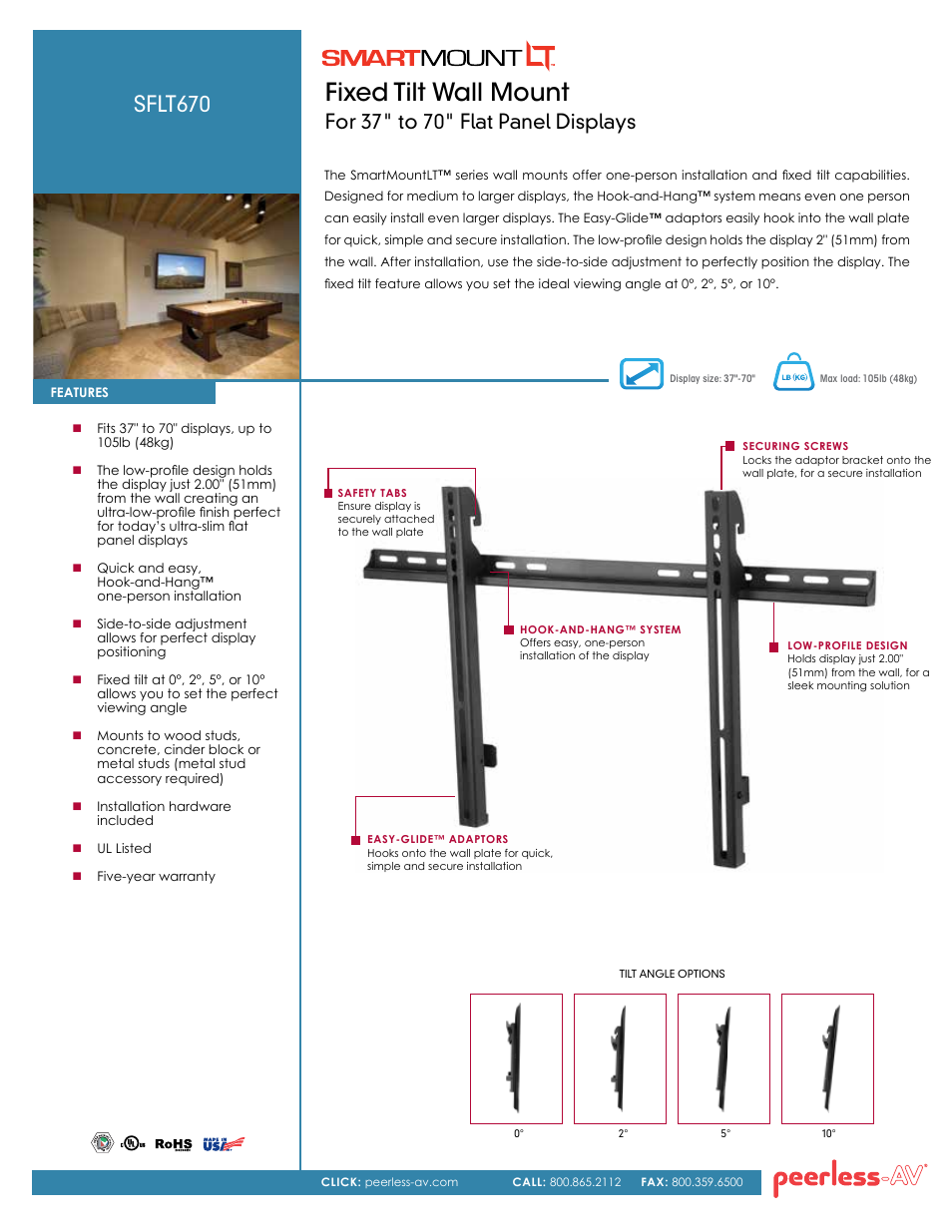 Peerless-AV SFLT670  - Sell Sheet User Manual | 2 pages