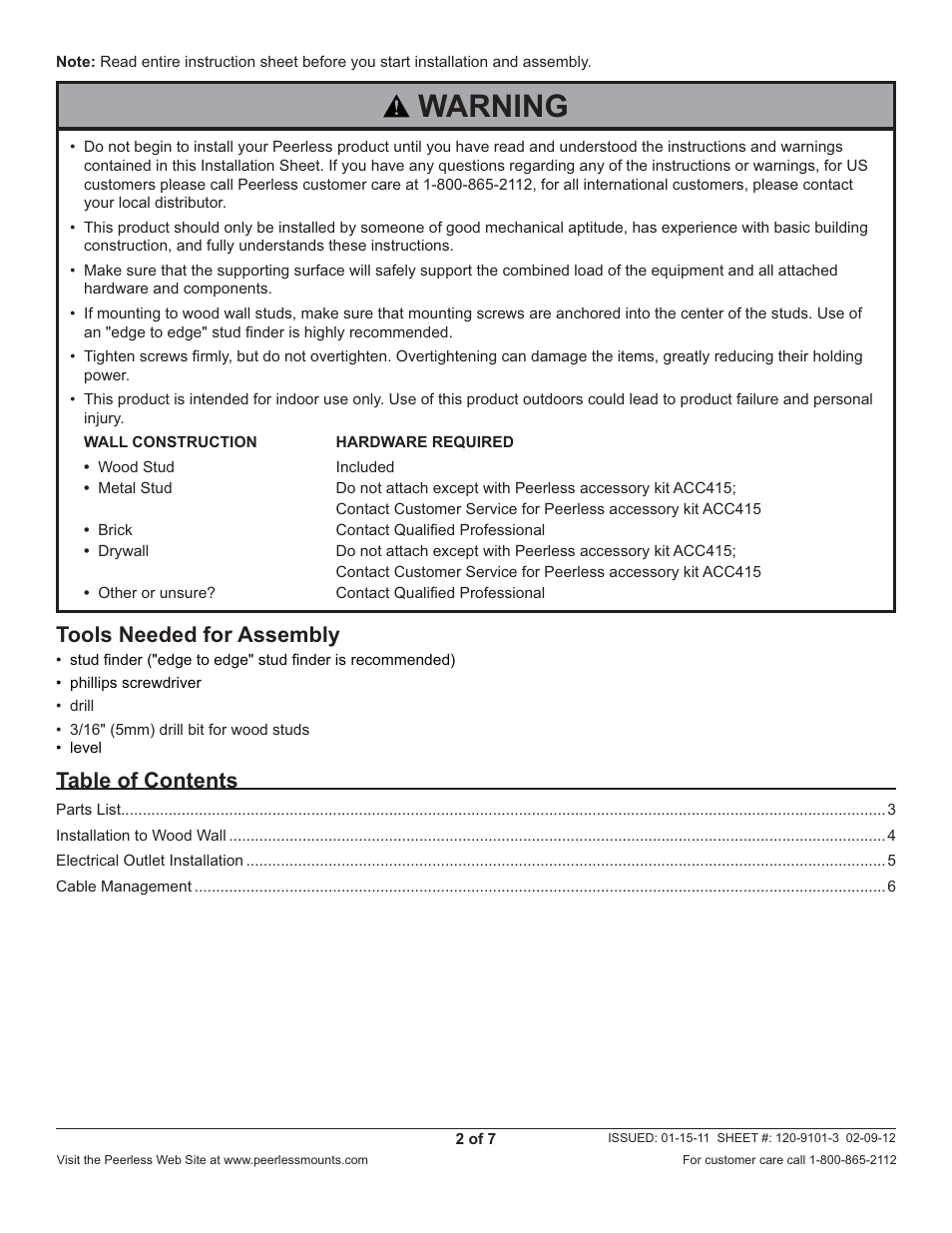 Peerless-AV IBA3AC-W - Installation User Manual | Page 2 / 7