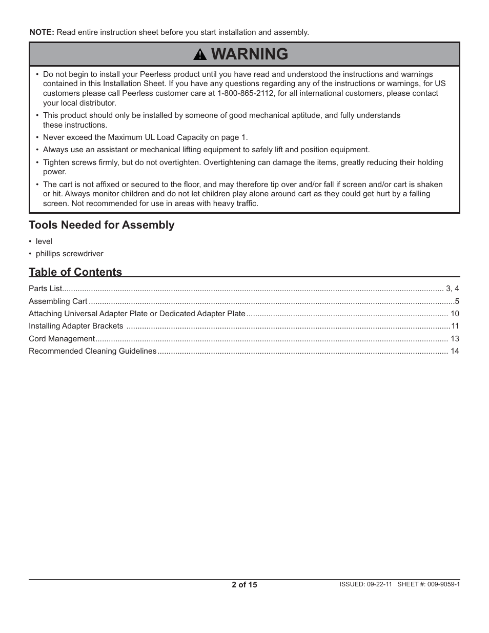 Peerless-AV SR560M-AW - Installation User Manual | Page 2 / 15