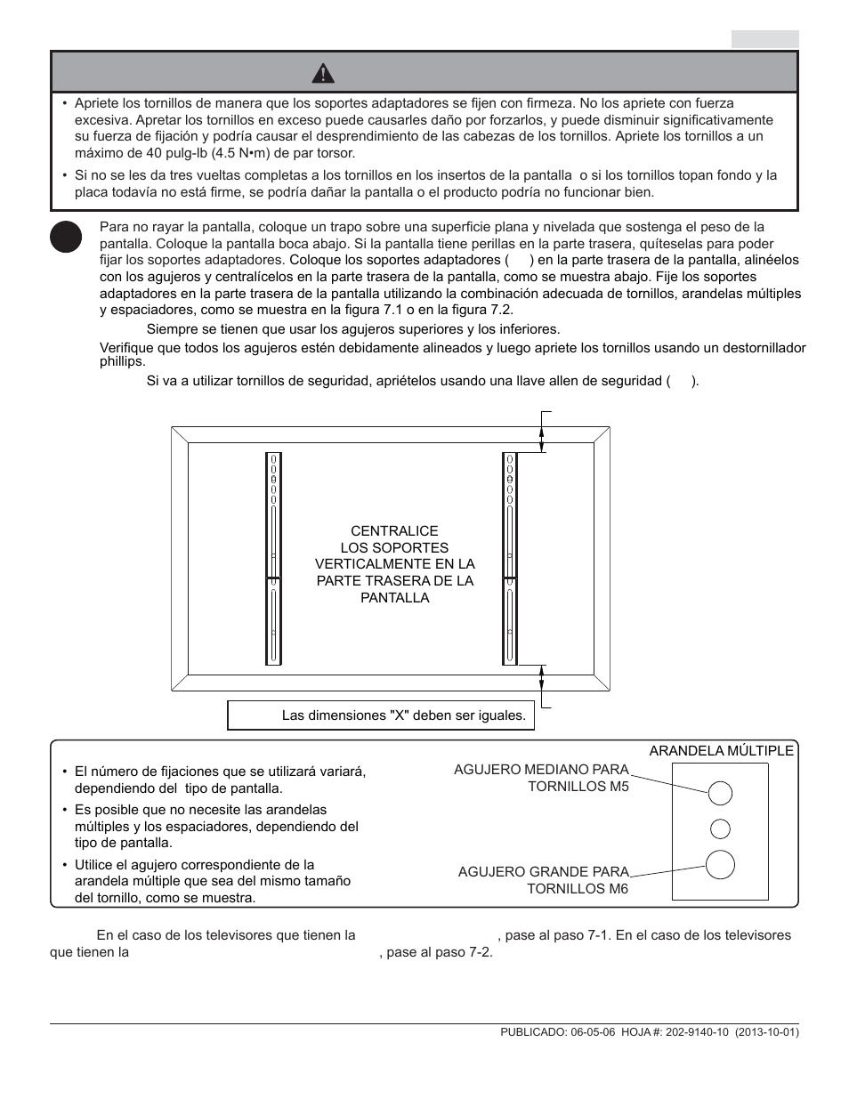 Advertencia, Instalación de los soportes adaptadores | Peerless-AV PLA50-UNLP-GB - Installation User Manual | Page 23 / 41