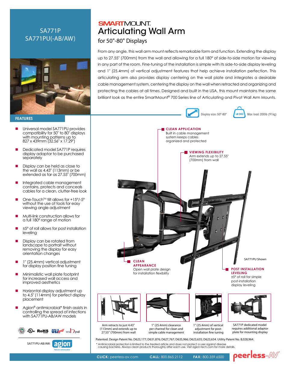 Peerless-AV SA771PU-AW  - Sell Sheet User Manual | 2 pages