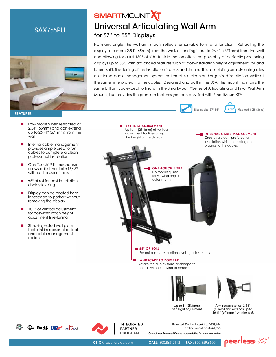 Peerless-AV SAX755PU  - Sell Sheet User Manual | 2 pages