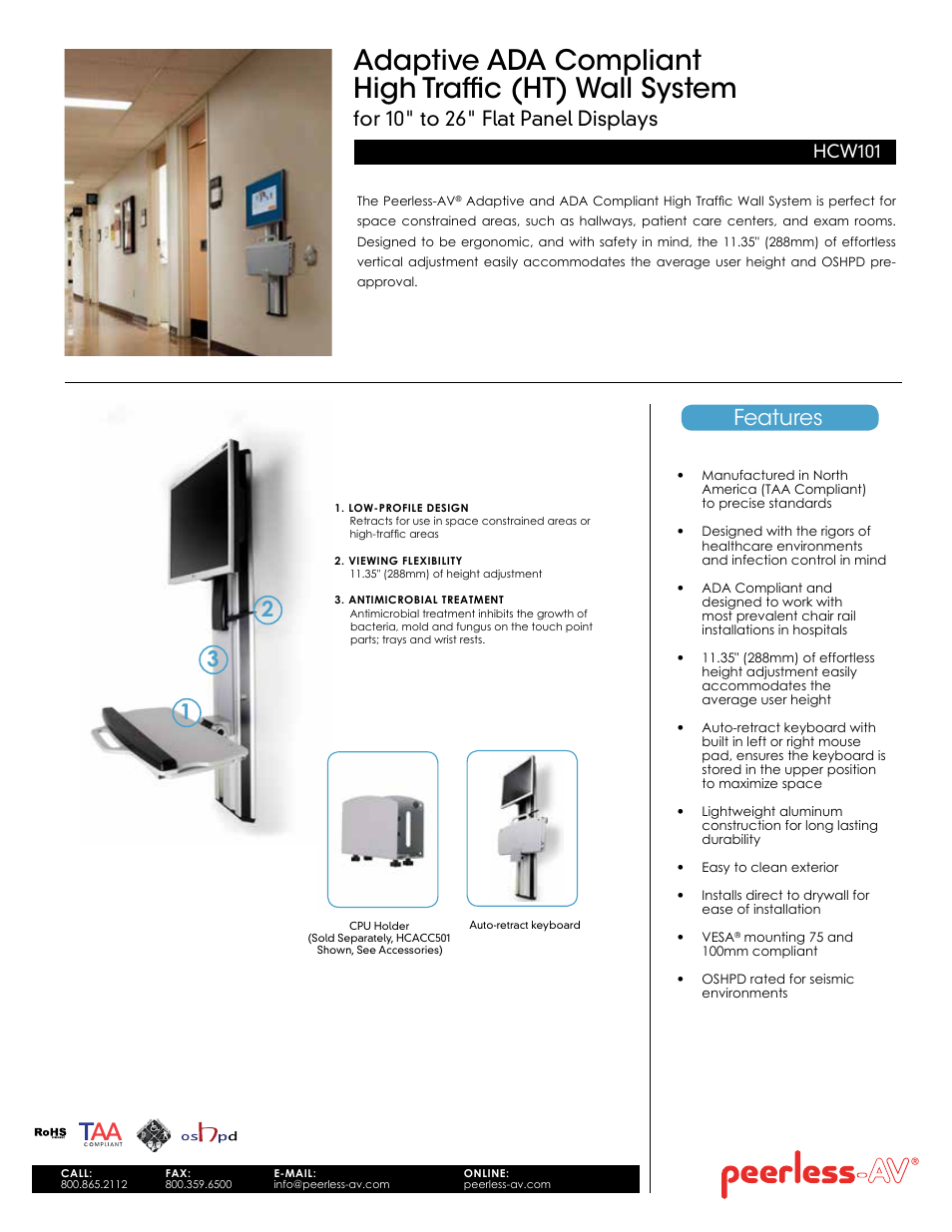 Peerless-AV HCW101  - Sell Sheet User Manual | 2 pages