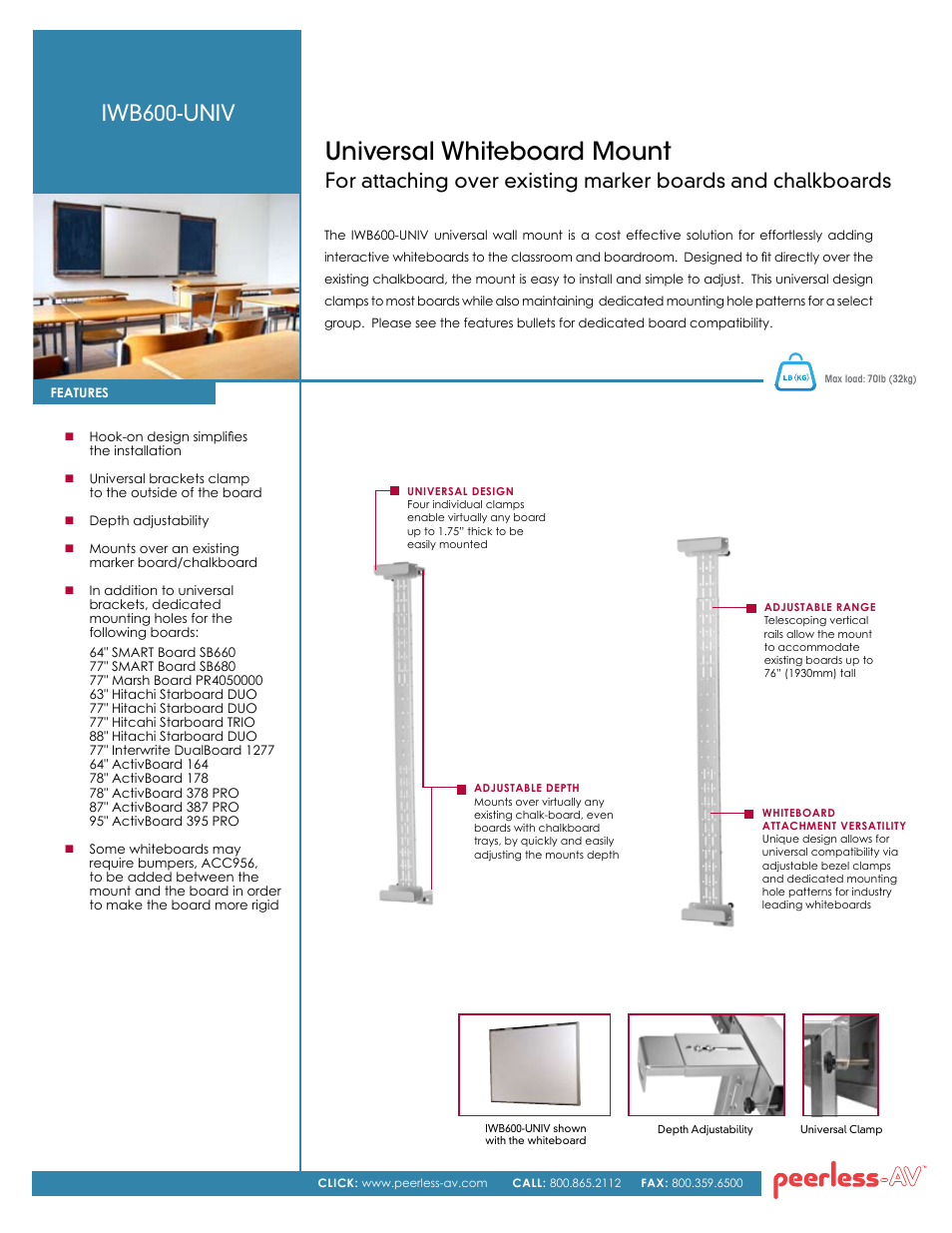 Peerless-AV IWB600-UNIV  - Sell Sheet User Manual | 2 pages