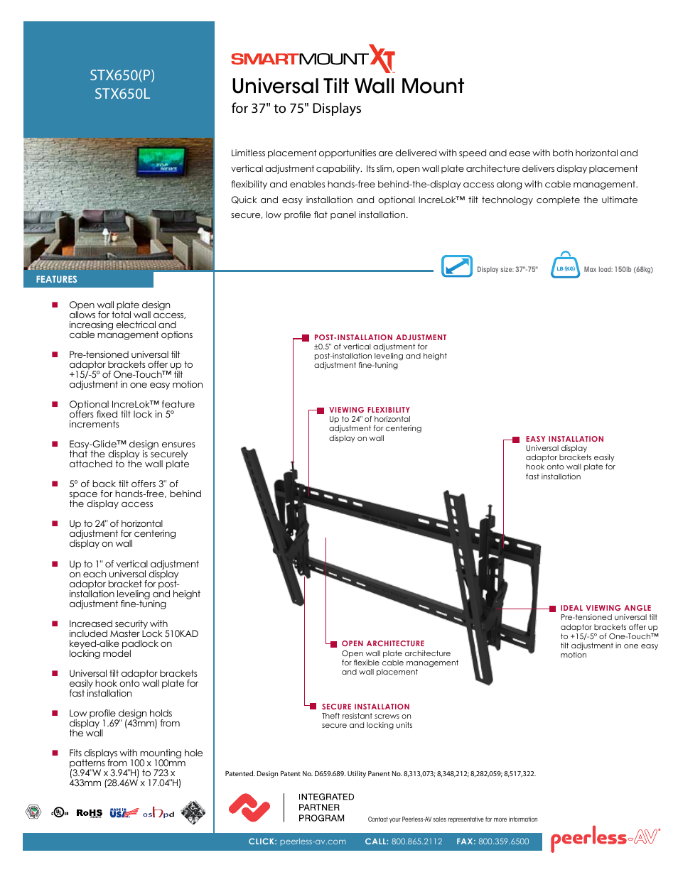 Peerless-AV STX650P  - Sell Sheet User Manual | 2 pages