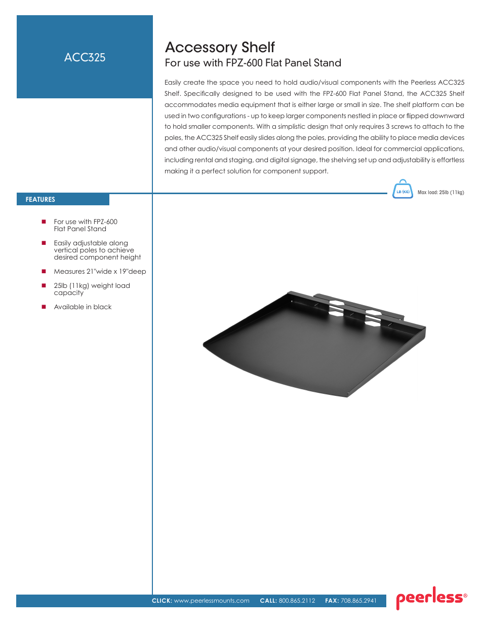 Peerless-AV ACC325  - Sell Sheet User Manual | 2 pages